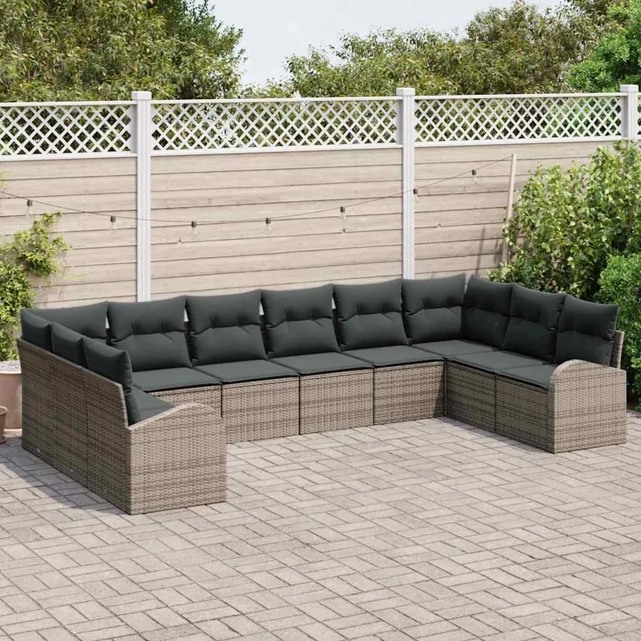 Ensemble de canapé de jardin avec coussin 10 pcs Gris polyrotin - 3