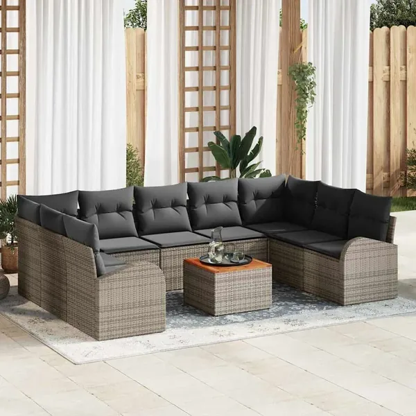 Ensemble de canapé de jardin 10 pcs Gris polyrotin