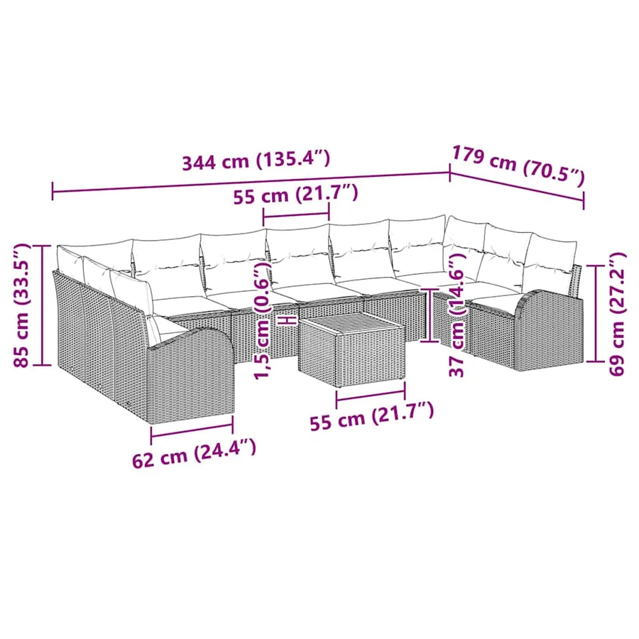 Ensemble de canapé de jardin 11 pcs Gris polyrotin - 16