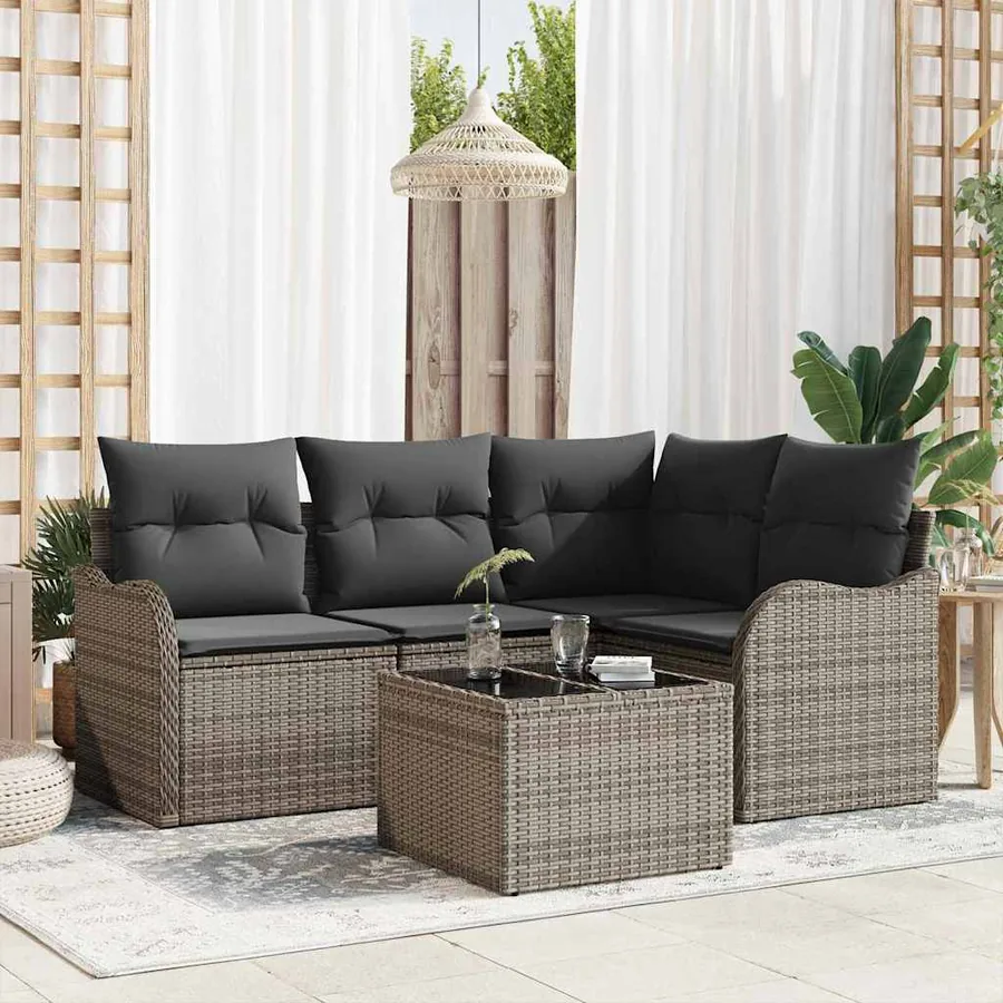 Ensemble de canapé de jardin avec stockage 5 pcs Noir polyrotin