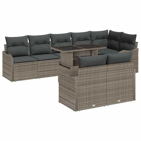 Ensemble de canapé de jardin 9 pcs Gris Poly Rattan