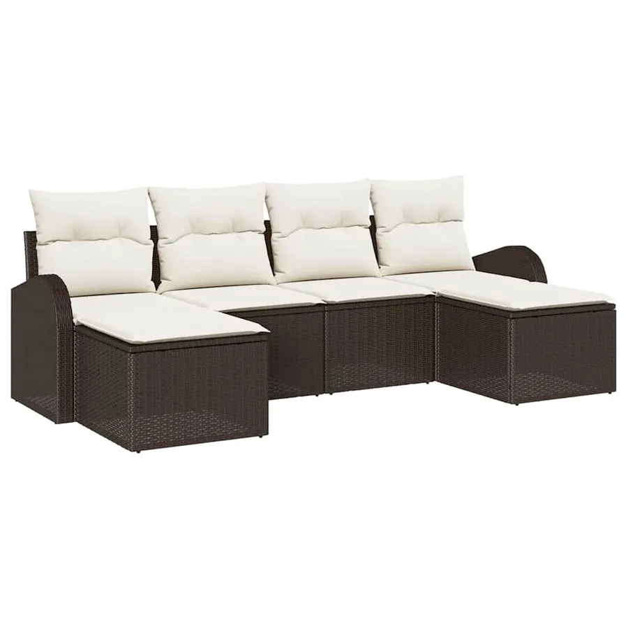 Ensemble de canapé de jardin 6 pcs Marron Poly Rattan - 2
