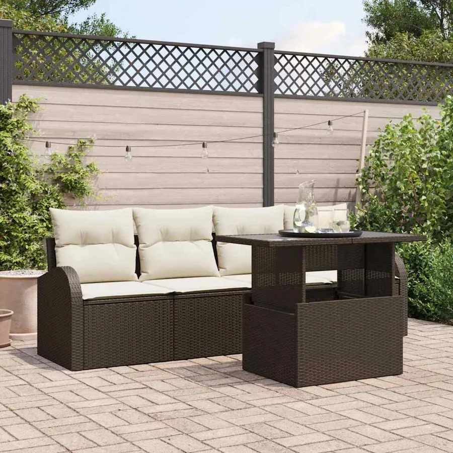 Ensemble de canapé de jardin 5 pcs Marron Poly rotin
