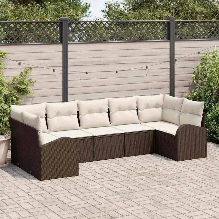Ensemble de canapé de jardin 7 pcs Marron Poly Rattan