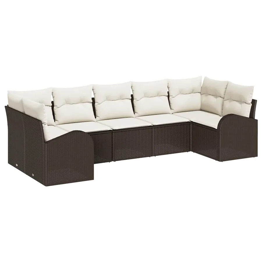 Ensemble de canapé de jardin 7 pcs Marron Poly Rattan - 2