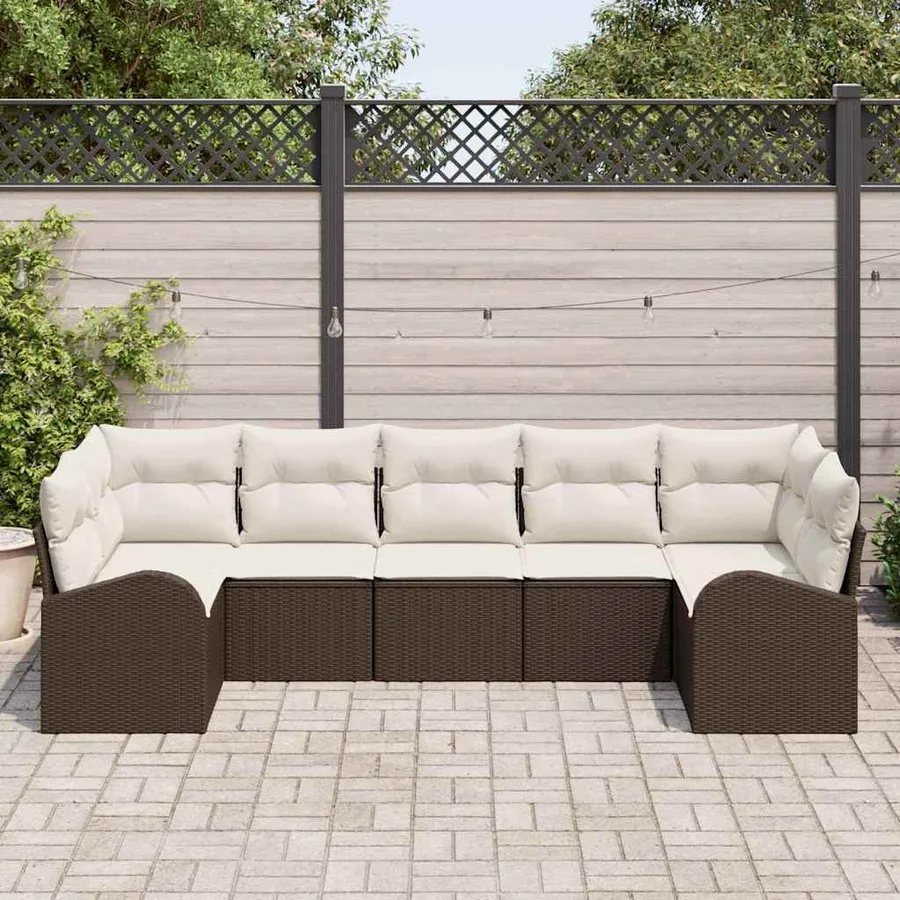 Ensemble de canapé de jardin 7 pcs Marron Poly Rattan - 3