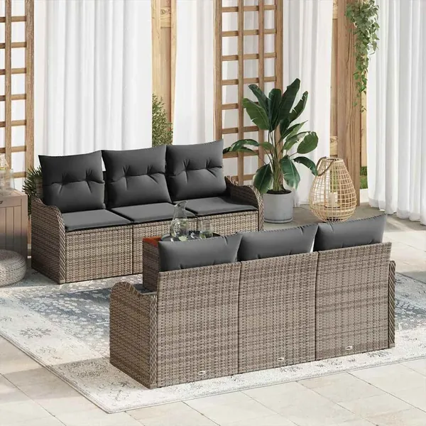 Ensemble de canapé de jardin avec stockage 7 pcs Gris polyrotin