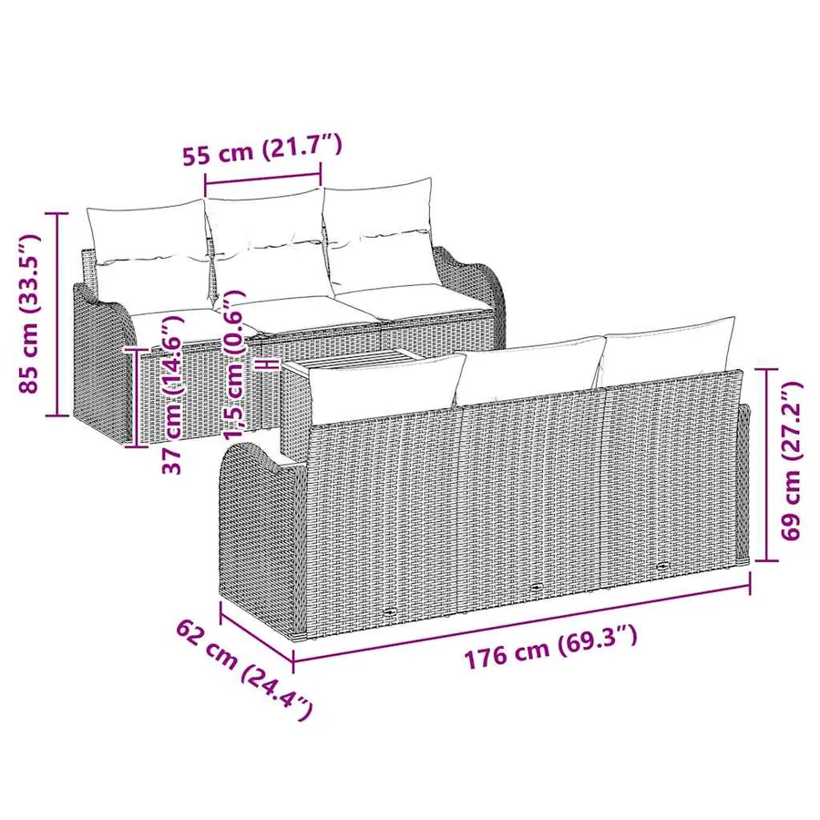 Ensemble de canapé de jardin avec stockage 7 pcs Gris polyrotin - 11