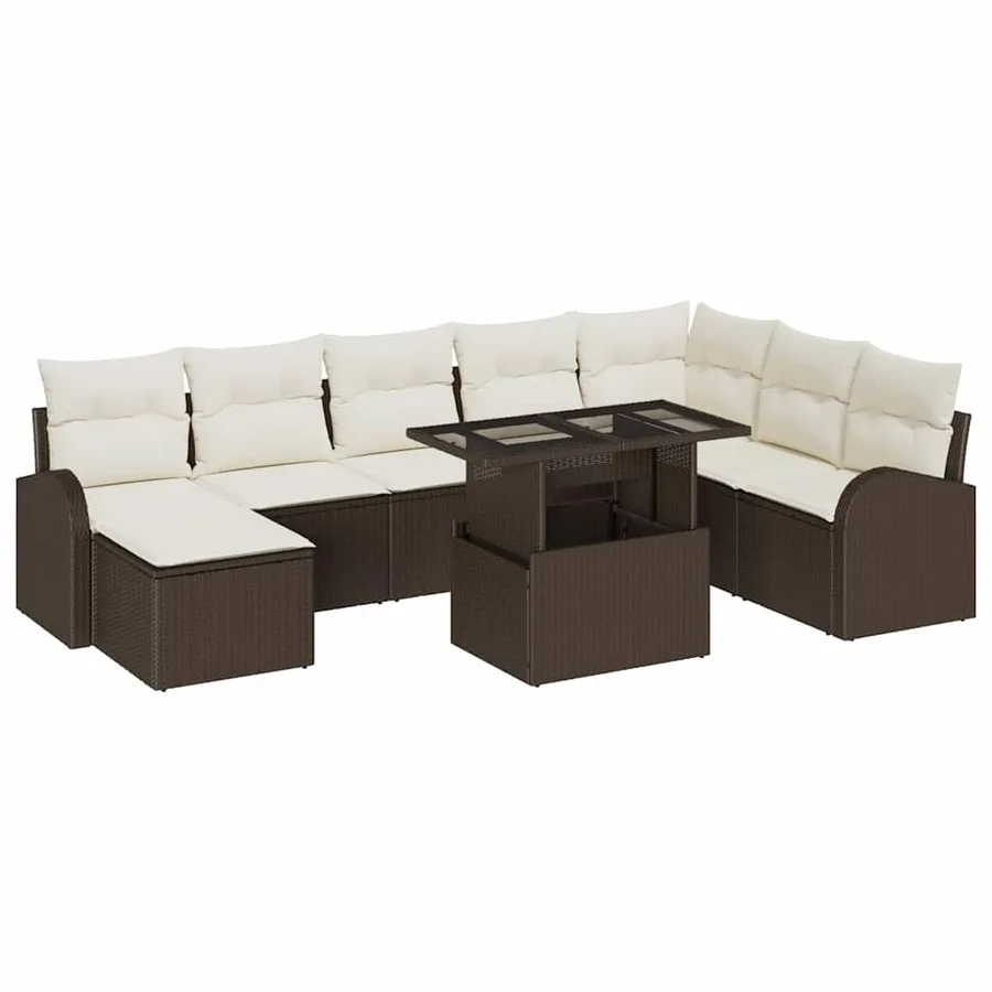 Ensemble de canapé de jardin avec coussin 9 pcs Marron et crème - 2