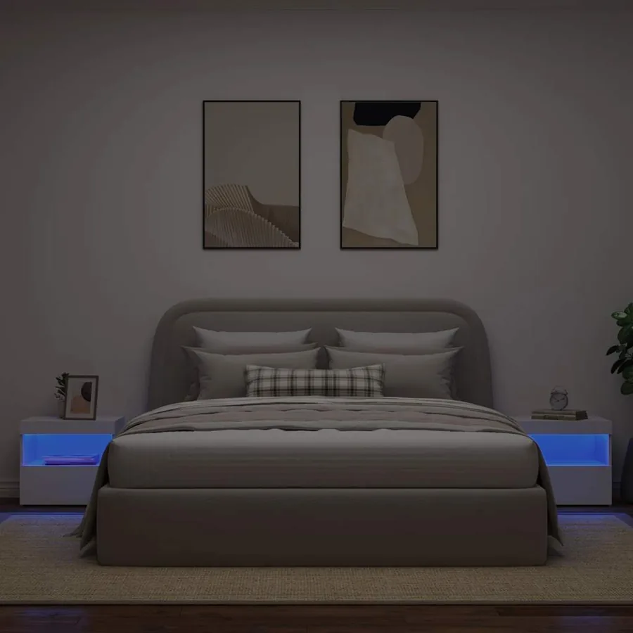 Tables de chevet avec lumières LED 2 pcs blanc 50x40x45 cm - 4