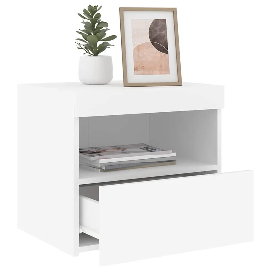 Tables de chevet avec lumières LED 2 pcs blanc 50x40x45 cm - 5