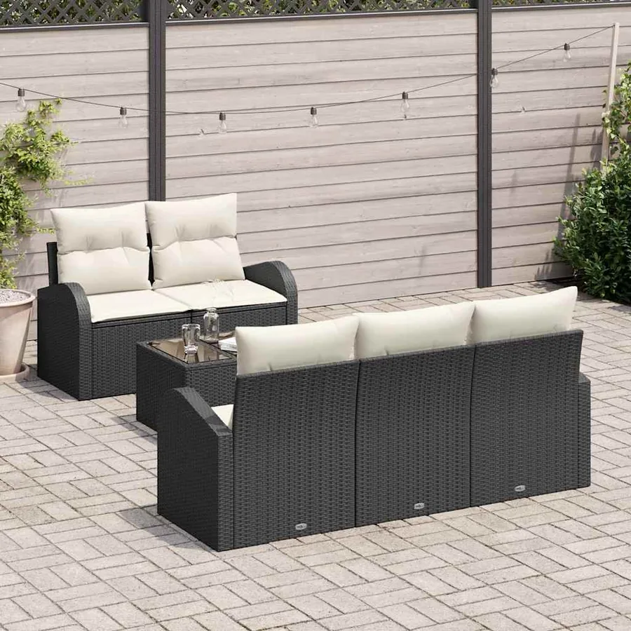 Ensemble de canapé de jardin 6 pcs Noir et Crème polyrotin