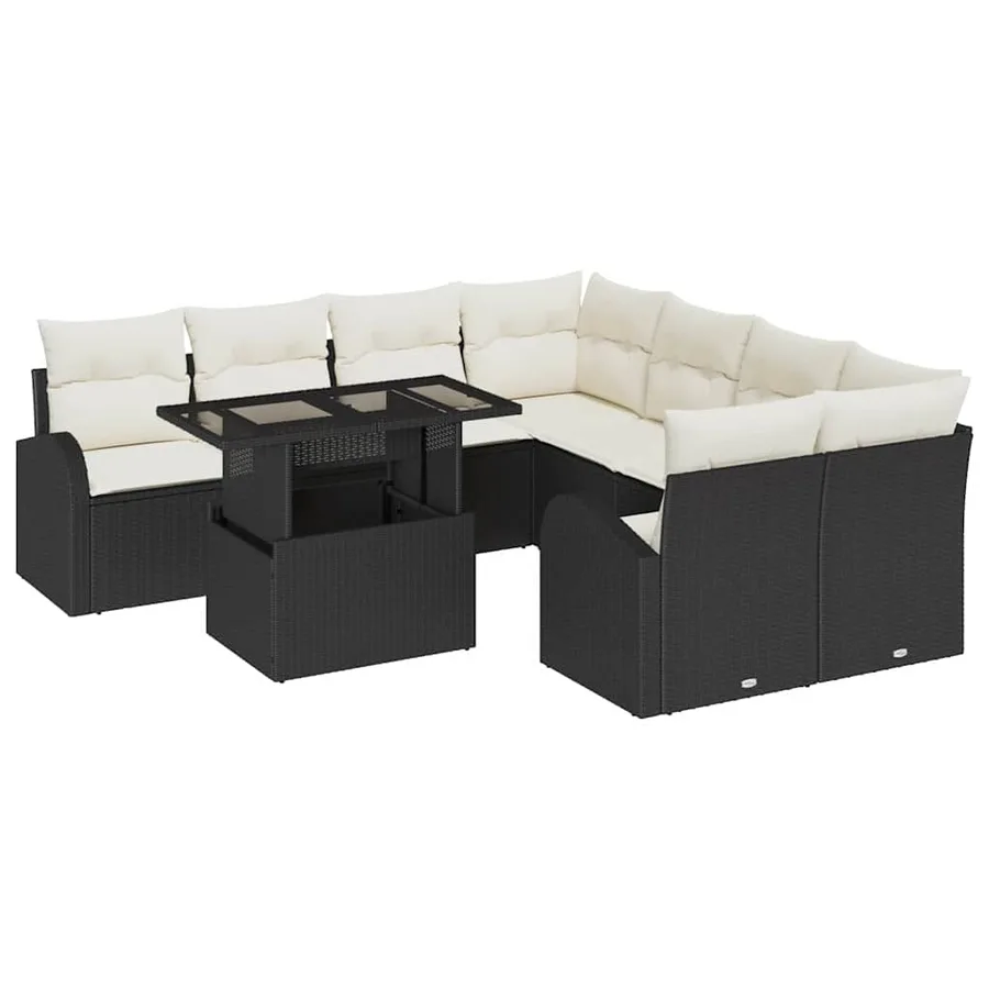 Ensemble de canapé de jardin 9 pcs Noir Poly Rattan - 2