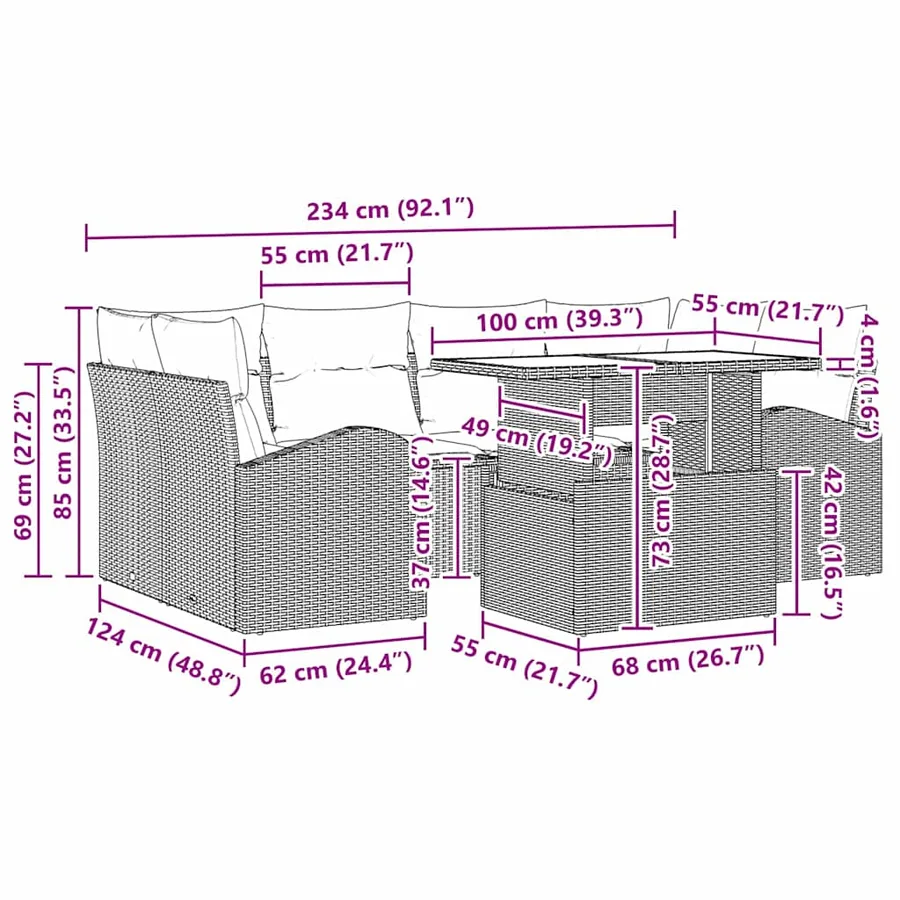 Ensemble de canapé de jardin 7 pcs Noir Poly Rattan - 15