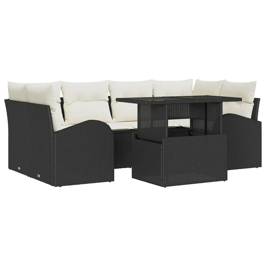 Ensemble de canapé de jardin 7 pcs Noir Poly Rattan - 2