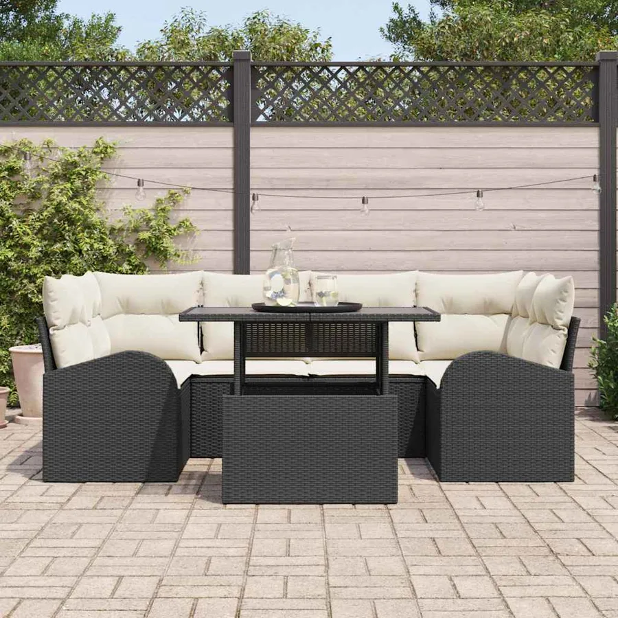 Ensemble de canapé de jardin 7 pcs Noir Poly Rattan - 3