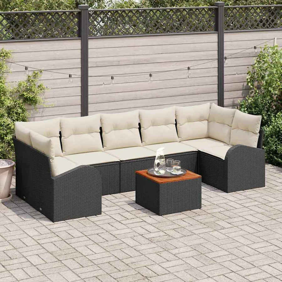 Ensemble de canapé de jardin 8 pcs Noir et Crème polyrotin