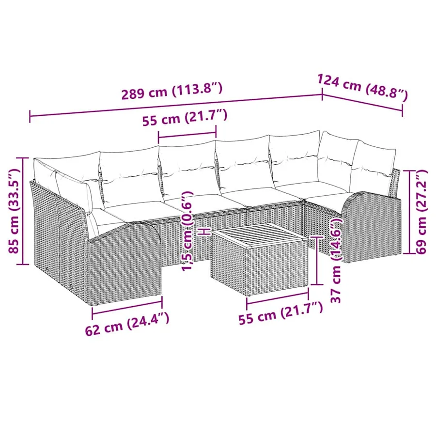 Ensemble de canapé de jardin 8 pcs Noir et Crème polyrotin - 17
