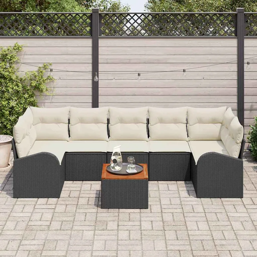 Ensemble de canapé de jardin 8 pcs Noir et Crème polyrotin - 3