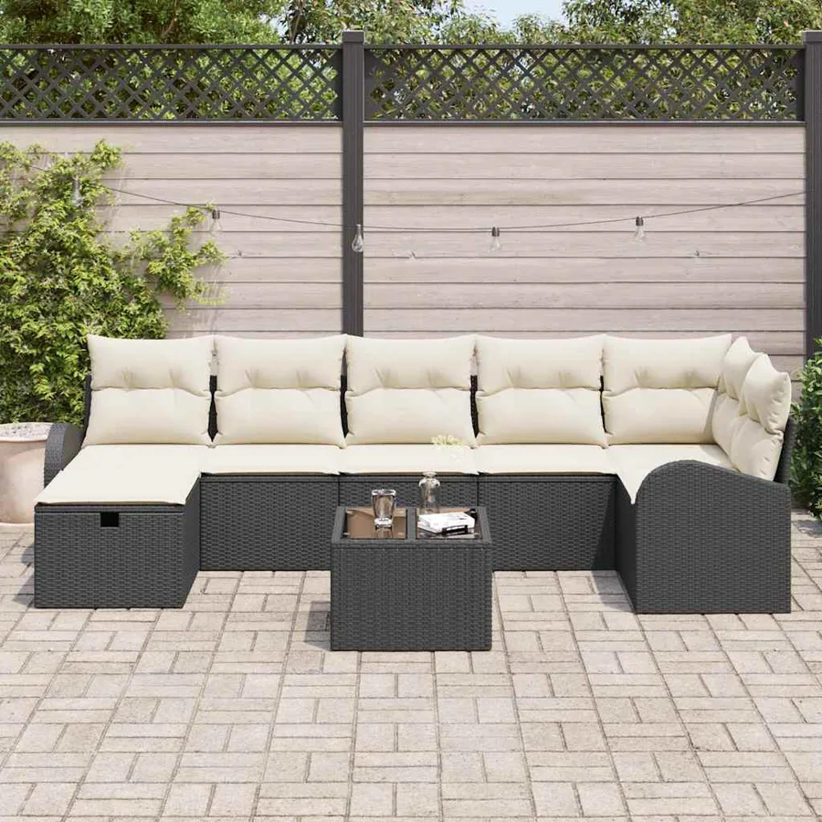 Ensemble de canapé de jardin avec coussin 8 pcs Noir Poly rotin - 3