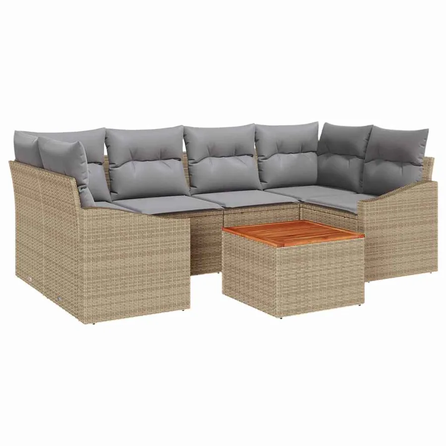 Ensemble de canapé de jardin avec coussin 7 pcs Beige polyrotin - 2