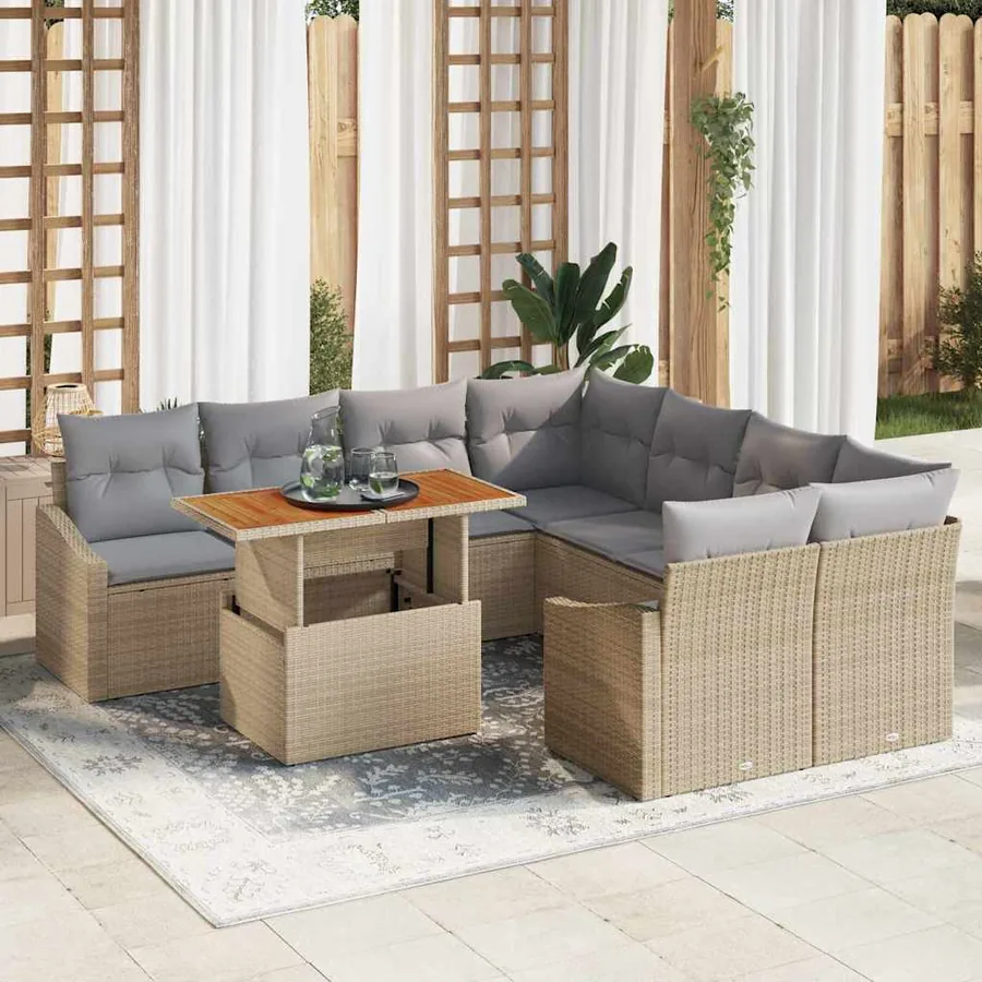Ensemble de canapé de jardin 9 pc Beige et gris