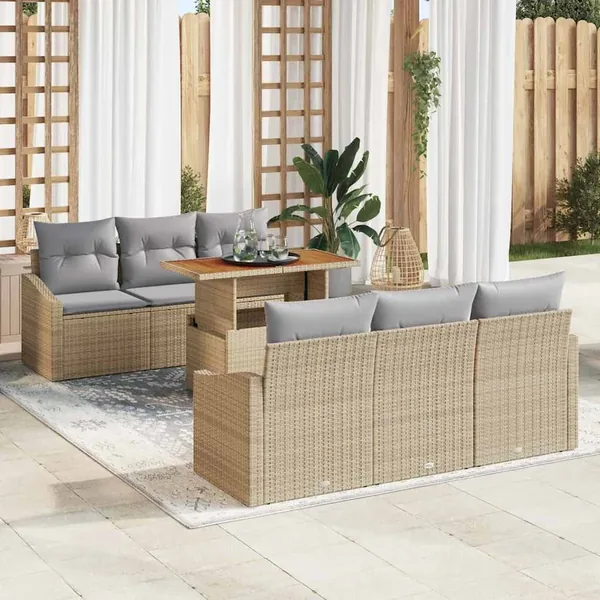 Ensemble de canapé de jardin 7 pc Beige et gris