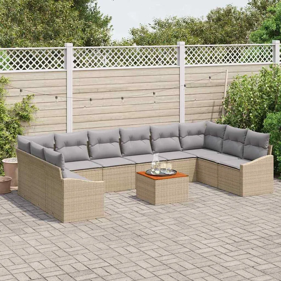 Ensemble de canapé de jardin 11 pcs Beige polyrotin - 3