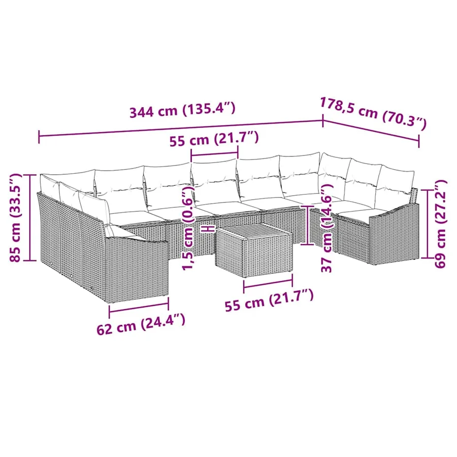 Ensemble de canapé de jardin 11 pcs Beige polyrotin - 9
