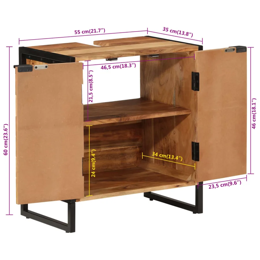 Armoire de salle de bain bois massif d'acacia et fer - 10