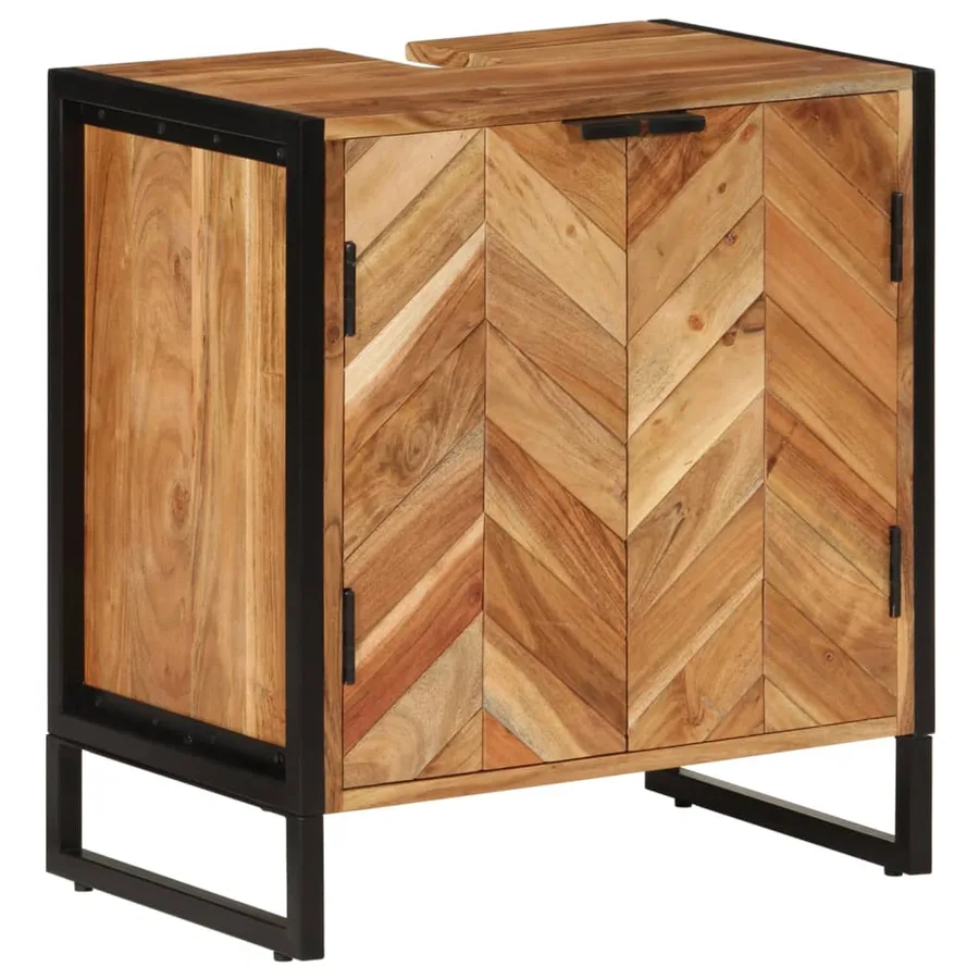 Armoire de salle de bain bois massif d'acacia et fer - 11