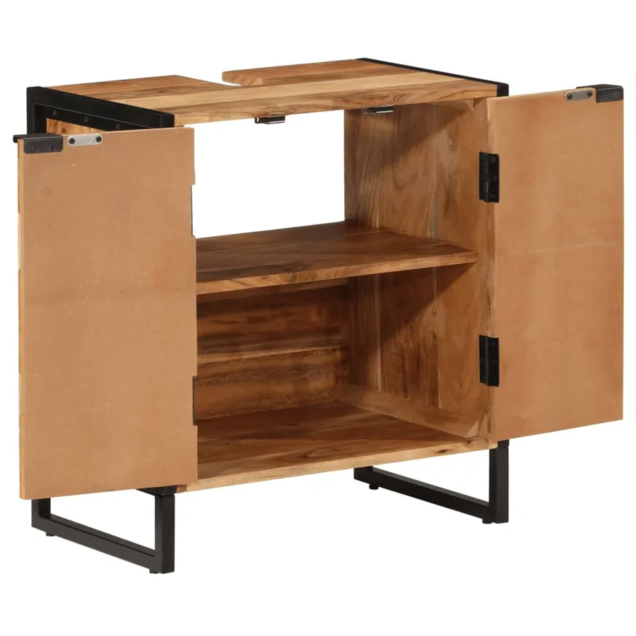 Armoire de salle de bain bois massif d'acacia et fer - 2