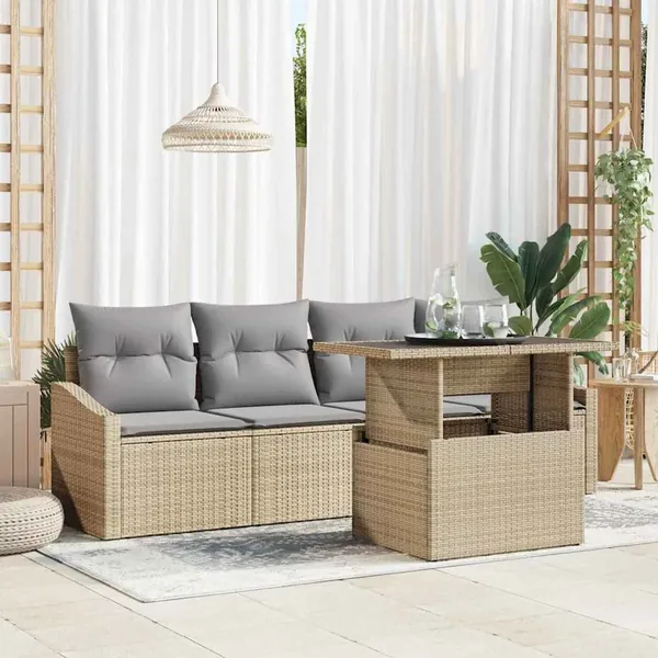 Ensemble de canapé de jardin 5 pcs beige et gris clair