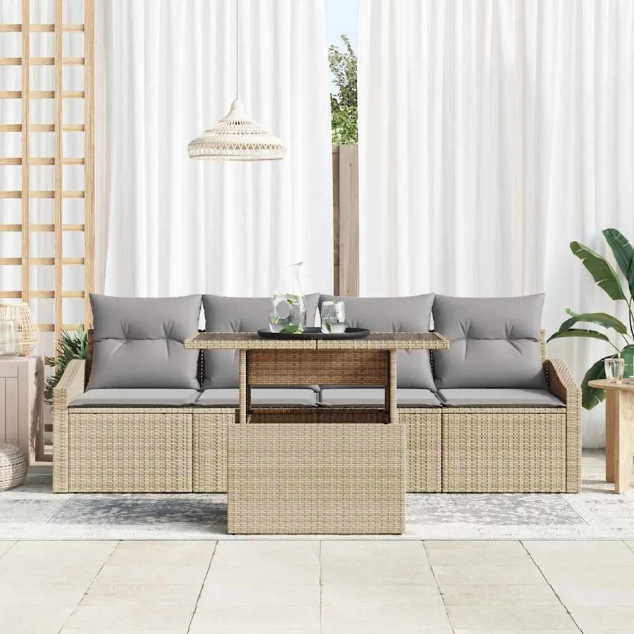 Ensemble de canapé de jardin 5 pcs beige et gris clair - 3
