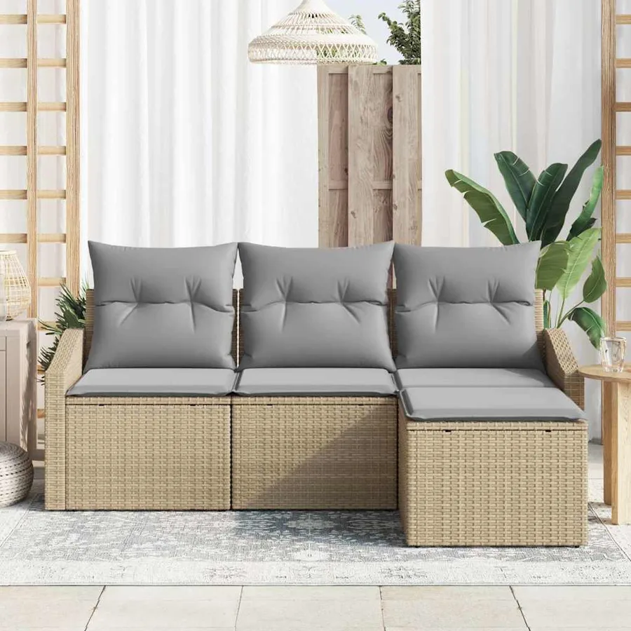 Ensemble de Canapés avec coussin 4 pcs Beige polyrotin - 3