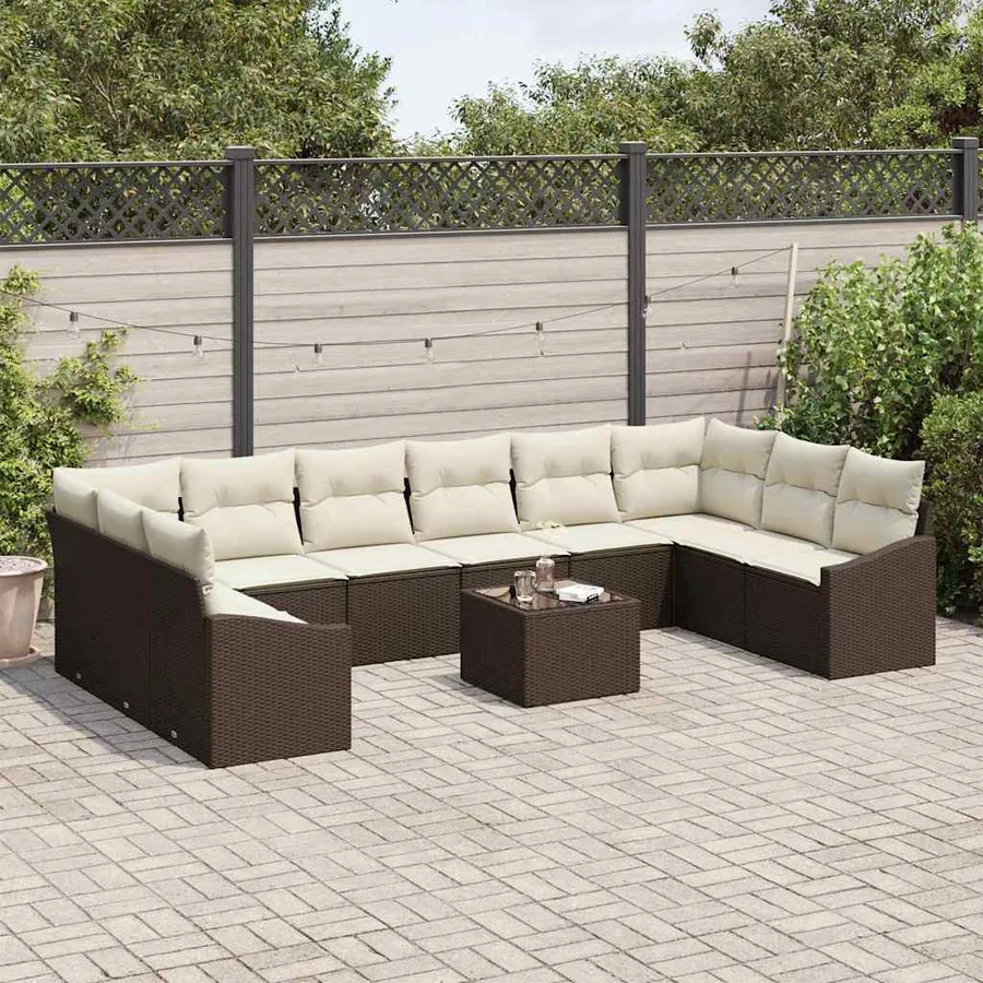 Ensemble de Canapés avec coussin 11 pcs Marron polyrotin - 3