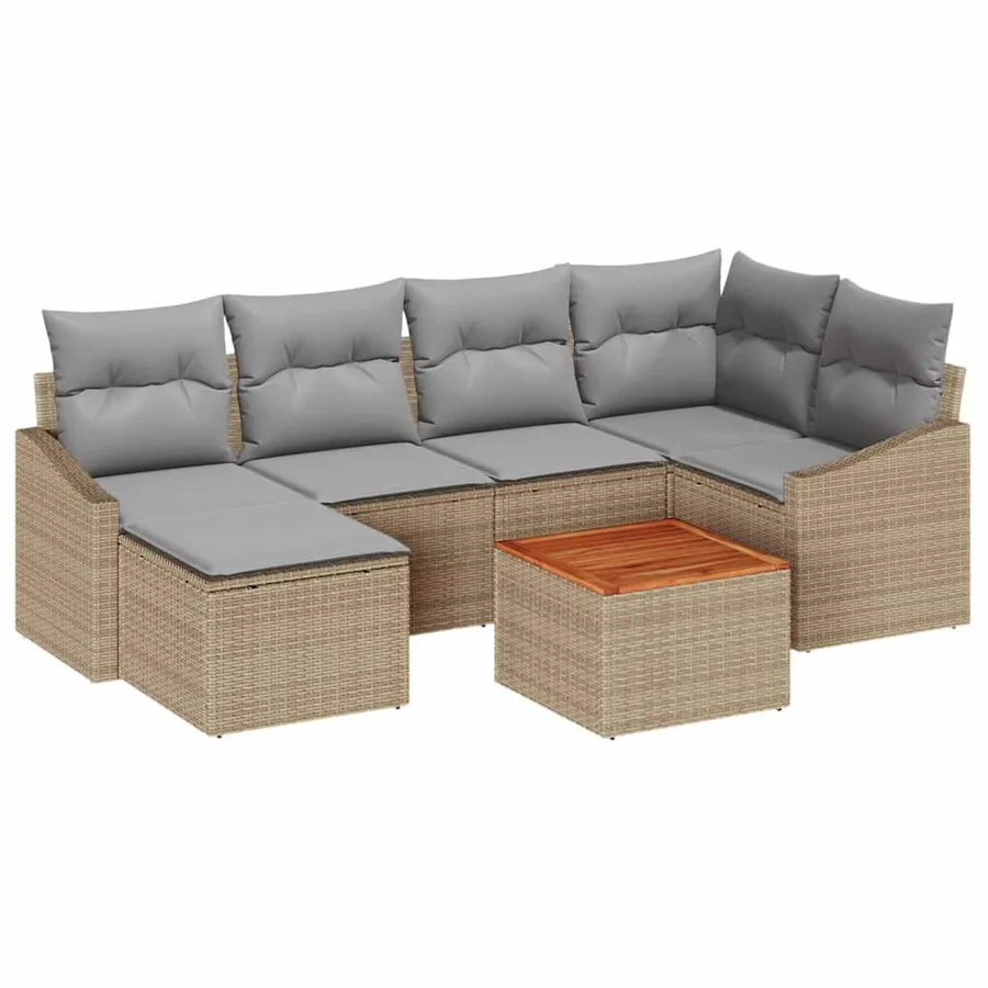 Ensemble de canapé de jardin avec coussin 7 pcs Beige polyrotin - 2