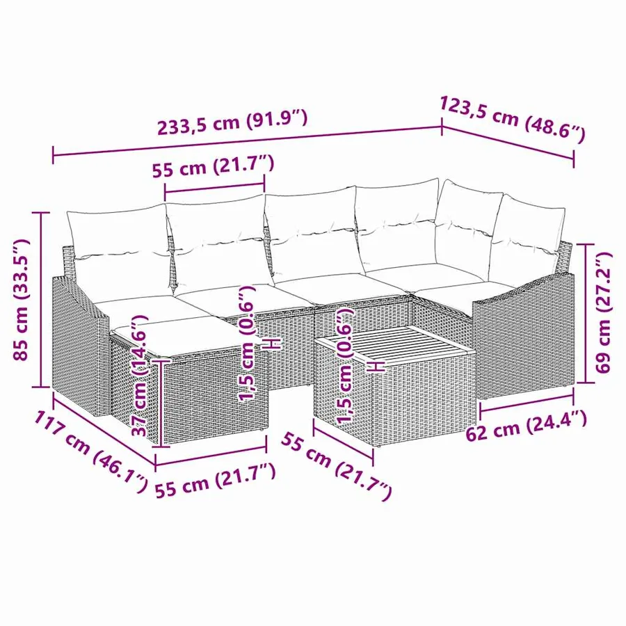 Ensemble de canapé de jardin avec coussin 7 pcs Beige polyrotin - 8