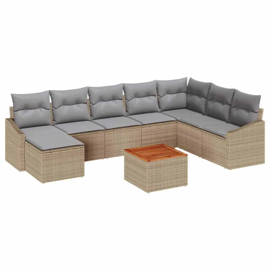 Ensemble de canapé de jardin avec coussin 9 pcs Beige polyrotin - 2