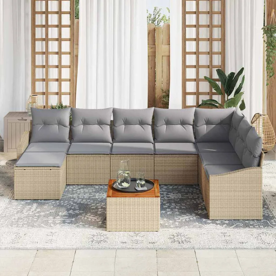 Ensemble de canapé de jardin avec coussin 9 pcs Beige polyrotin - 3