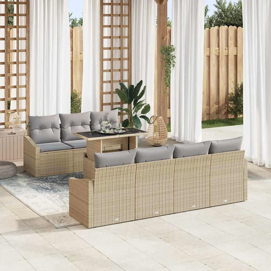 Ensemble de canapé de jardin 8 pcs Beige et Gris clair