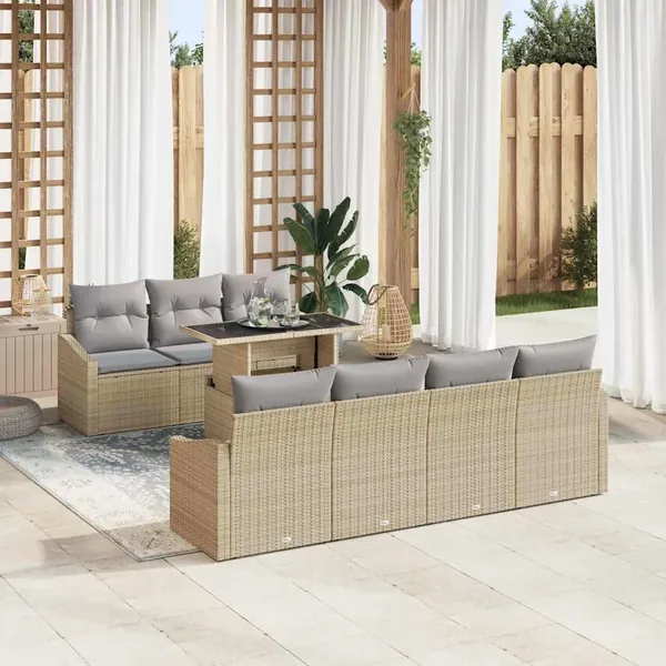 Ensemble de canapé de jardin 8 pcs Beige et Gris clair