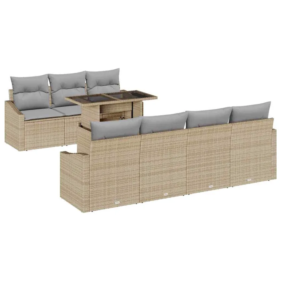 Ensemble de canapé de jardin 8 pcs Beige et Gris clair - 2