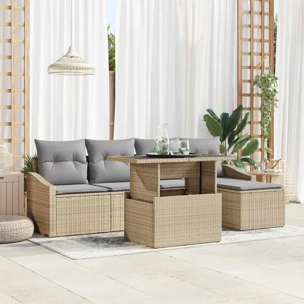 Ensemble de canapé de jardin 6 pcs Beige et Gris clair