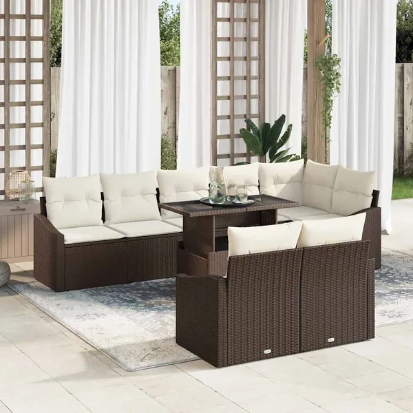 Ensemble de canapé de jardin avec coussin 9 pcs Marron et crème