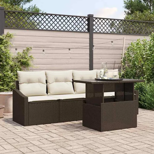Ensemble de canapé de jardin 5 pcs Marron et Crème polyrotin