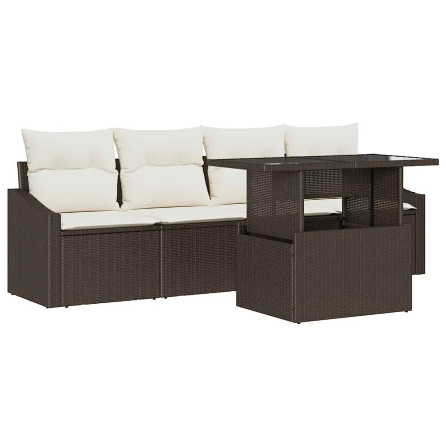 Ensemble de canapé de jardin 5 pcs Marron et Crème polyrotin - 2