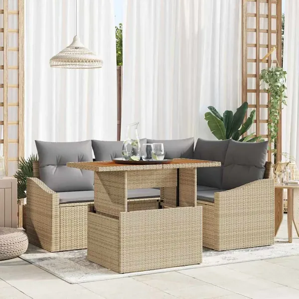 Ensemble de canapé de jardin 5 pc Beige et gris
