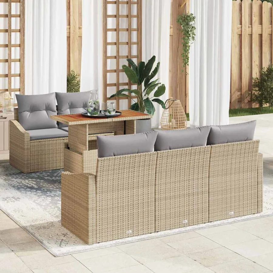 Ensemble de canapé de jardin 6 pc Beige et gris