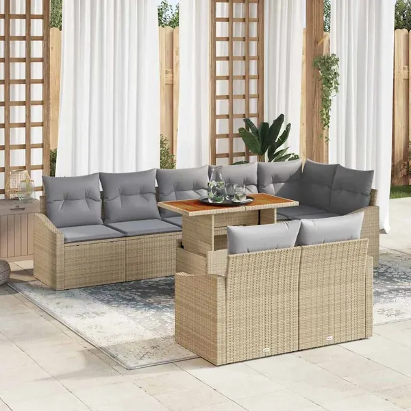 Ensemble de canapé de jardin avec coussin 9 pcs Beige et gris